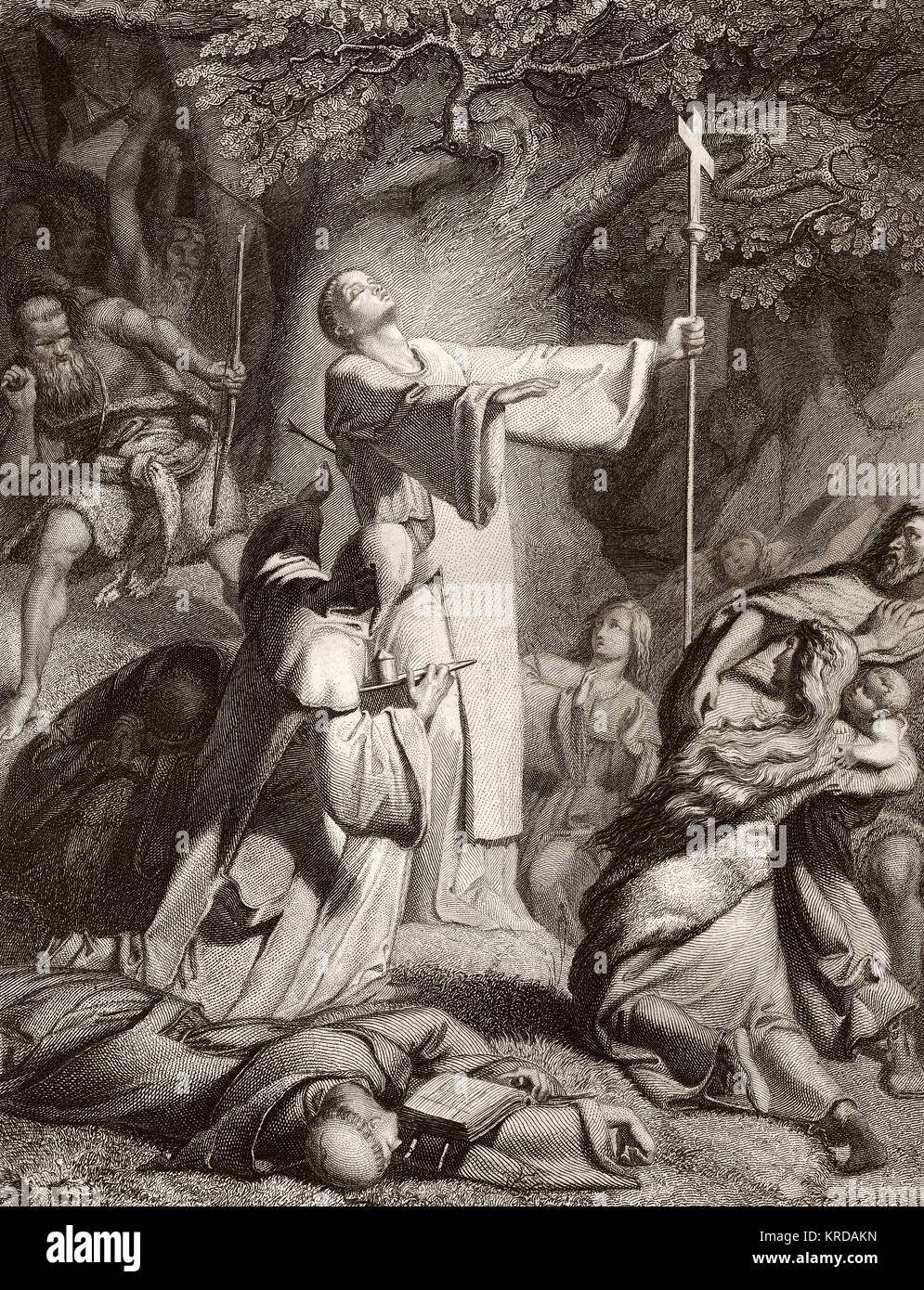 Saint Boniface being martyred in 754, Dokkum, Frisia, Germania, Stock Photo