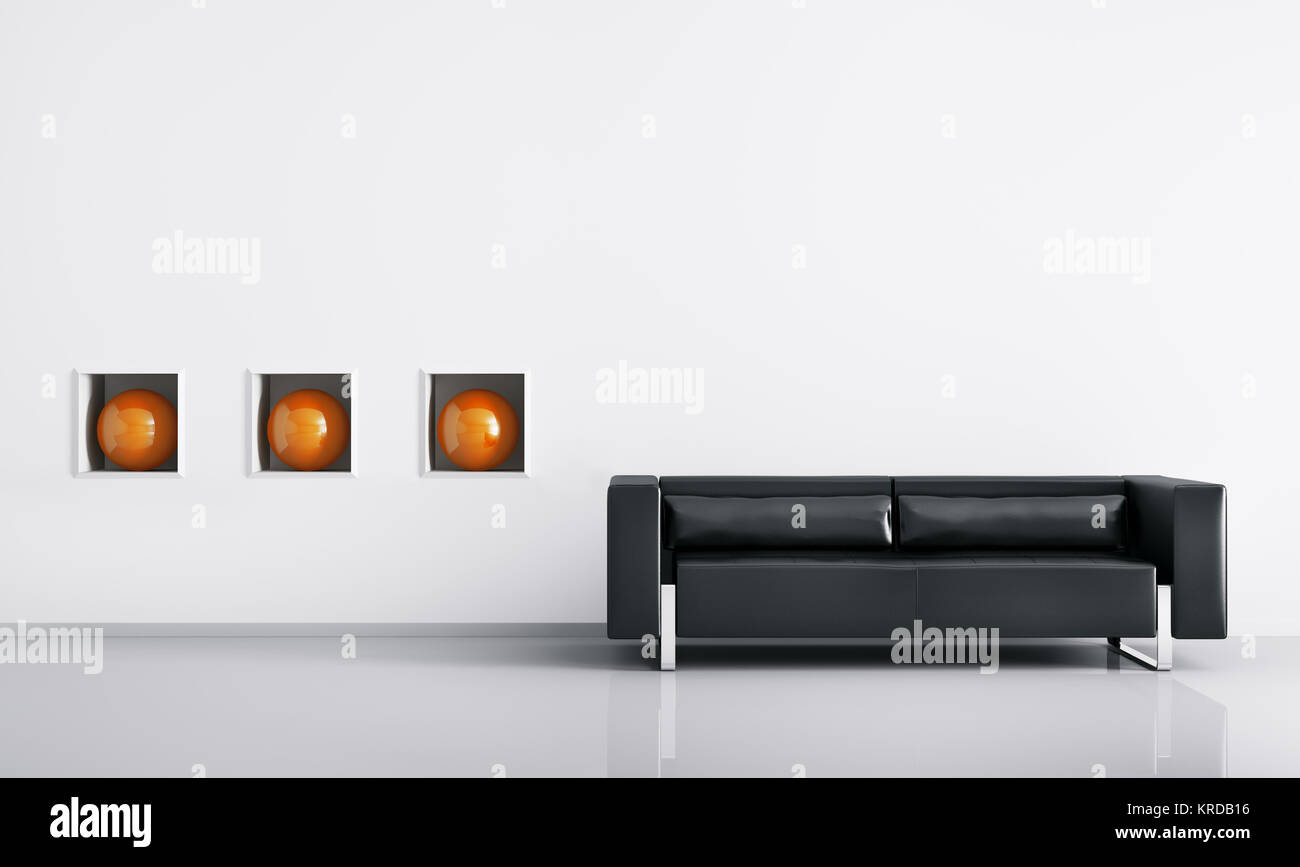 Modern interior of room with black sofa 3d render Stock Photo