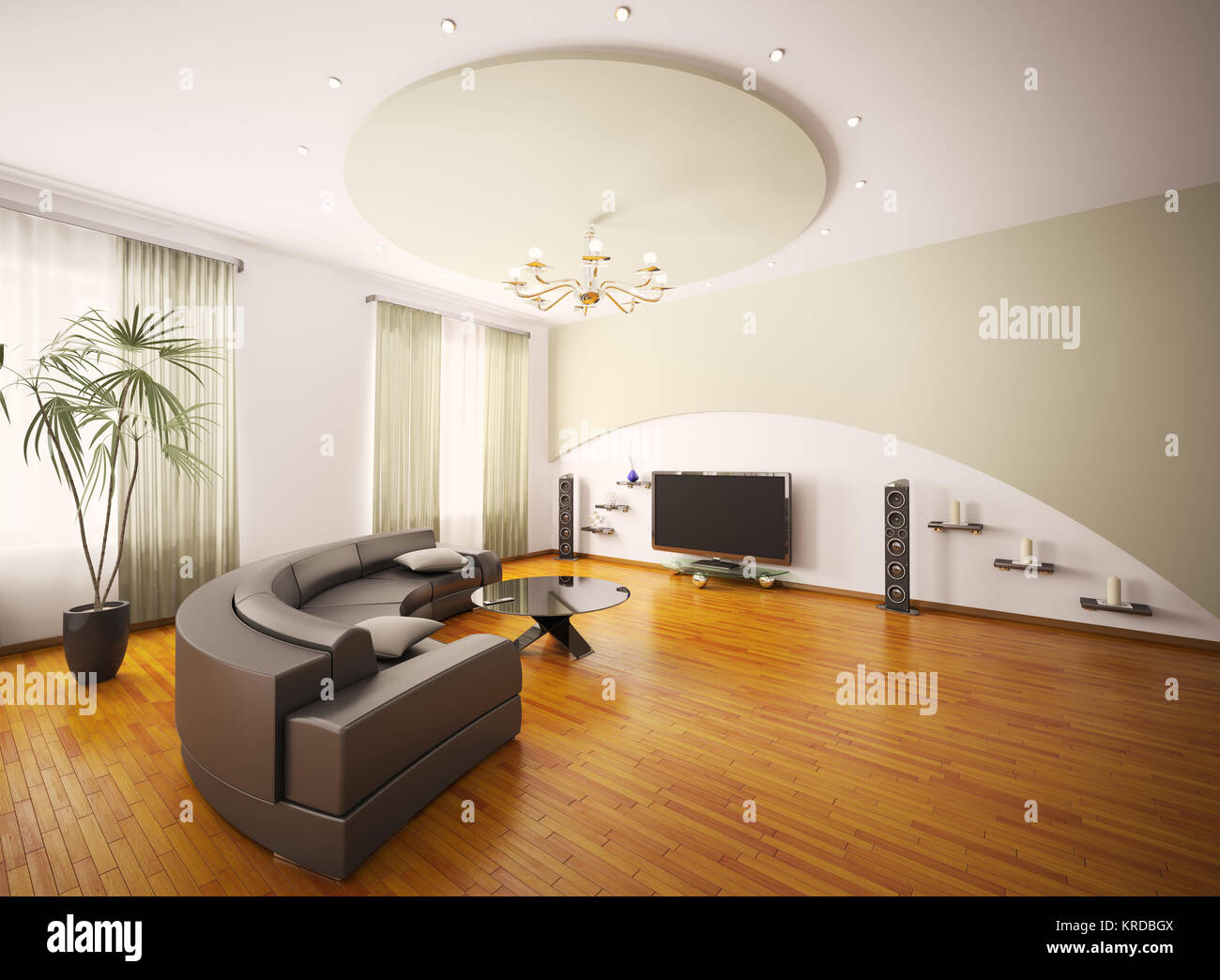 Modern living room with LCD interior 3d render Stock Photo - Alamy