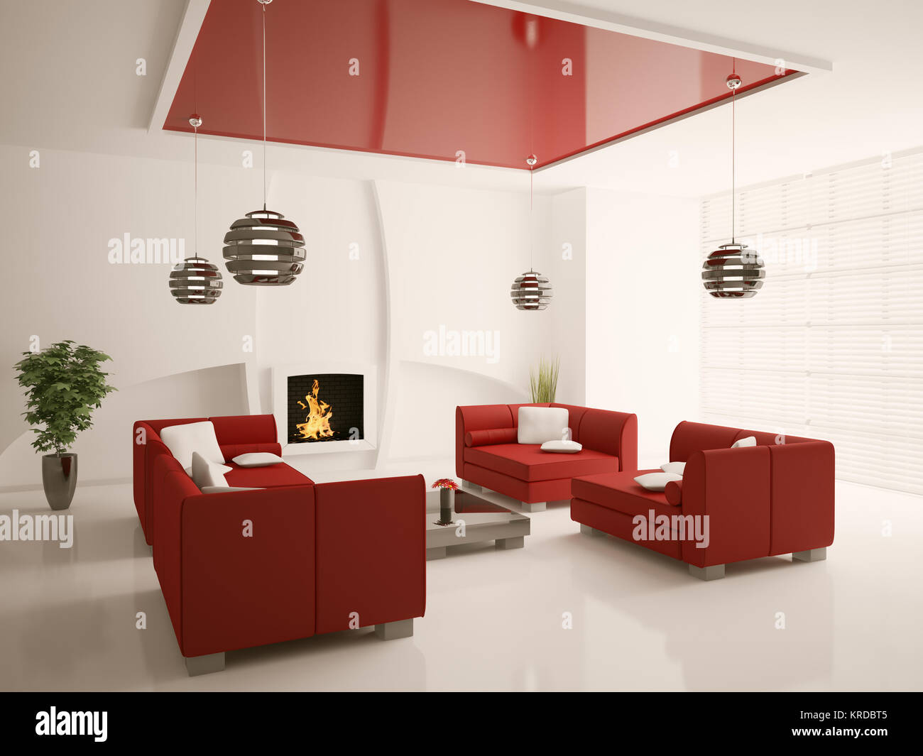 Modern interior of living room with fireplace 3d render Stock Photo - Alamy