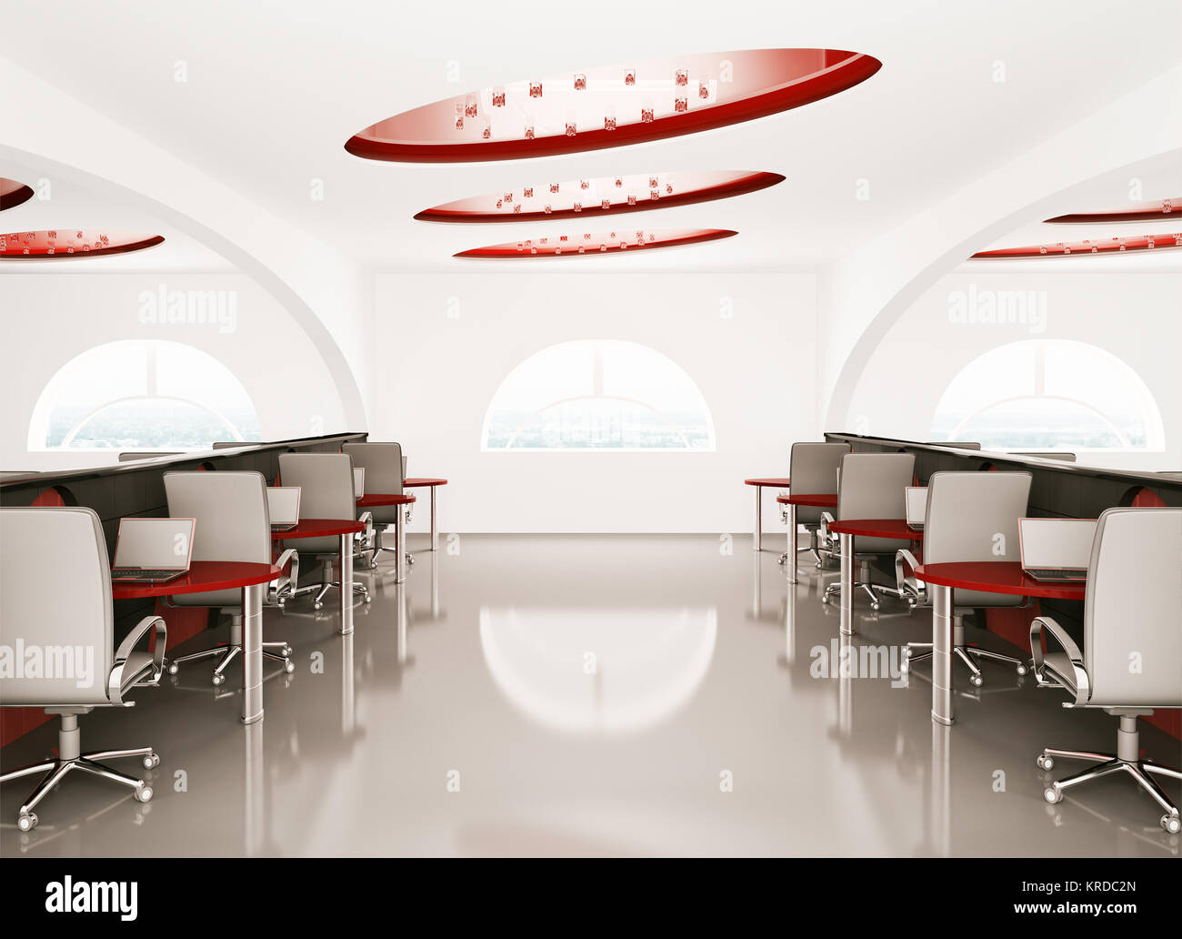 Computer office interior with laptops 3d render Stock Photo - Alamy