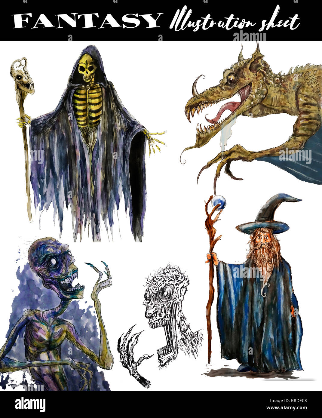 an assortment of fantasy illustrations Stock Photo