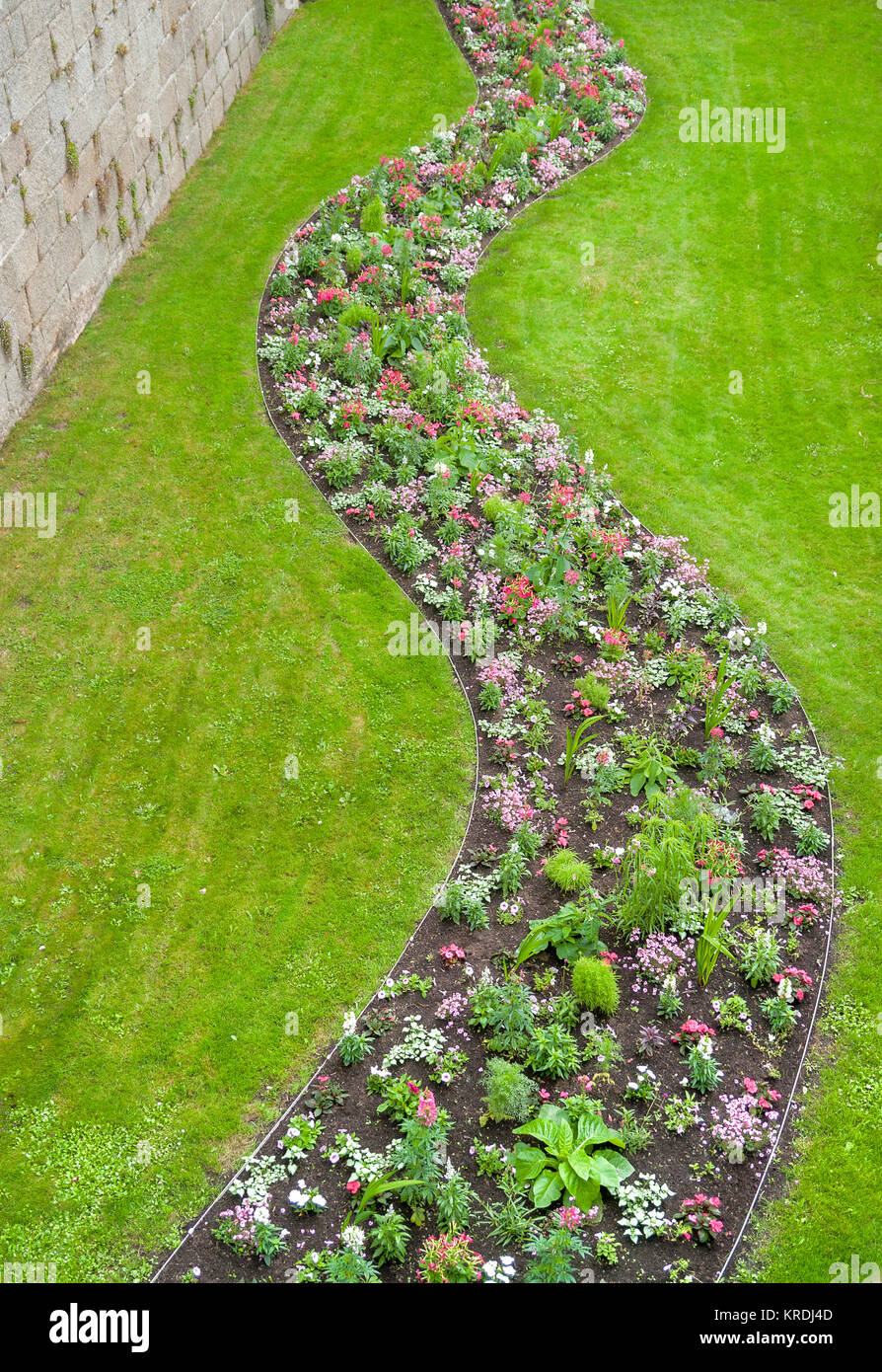 flower bed inside the old town of concarneau in the finistere department of brittany in france Stock Photo