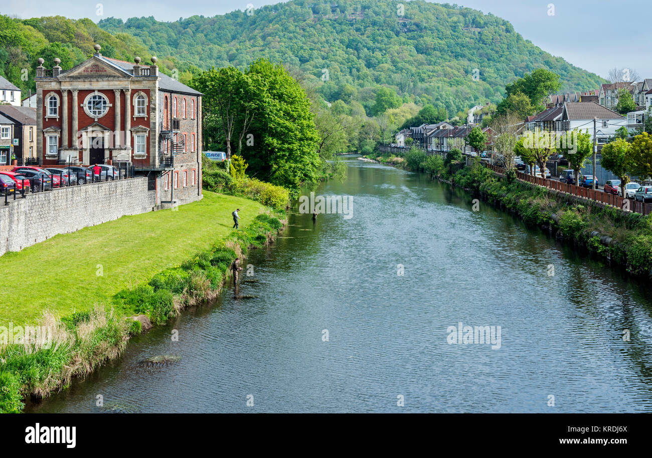 Pontypridd from the old bridge looking up the RiverTaff, south Wales Stock Photo