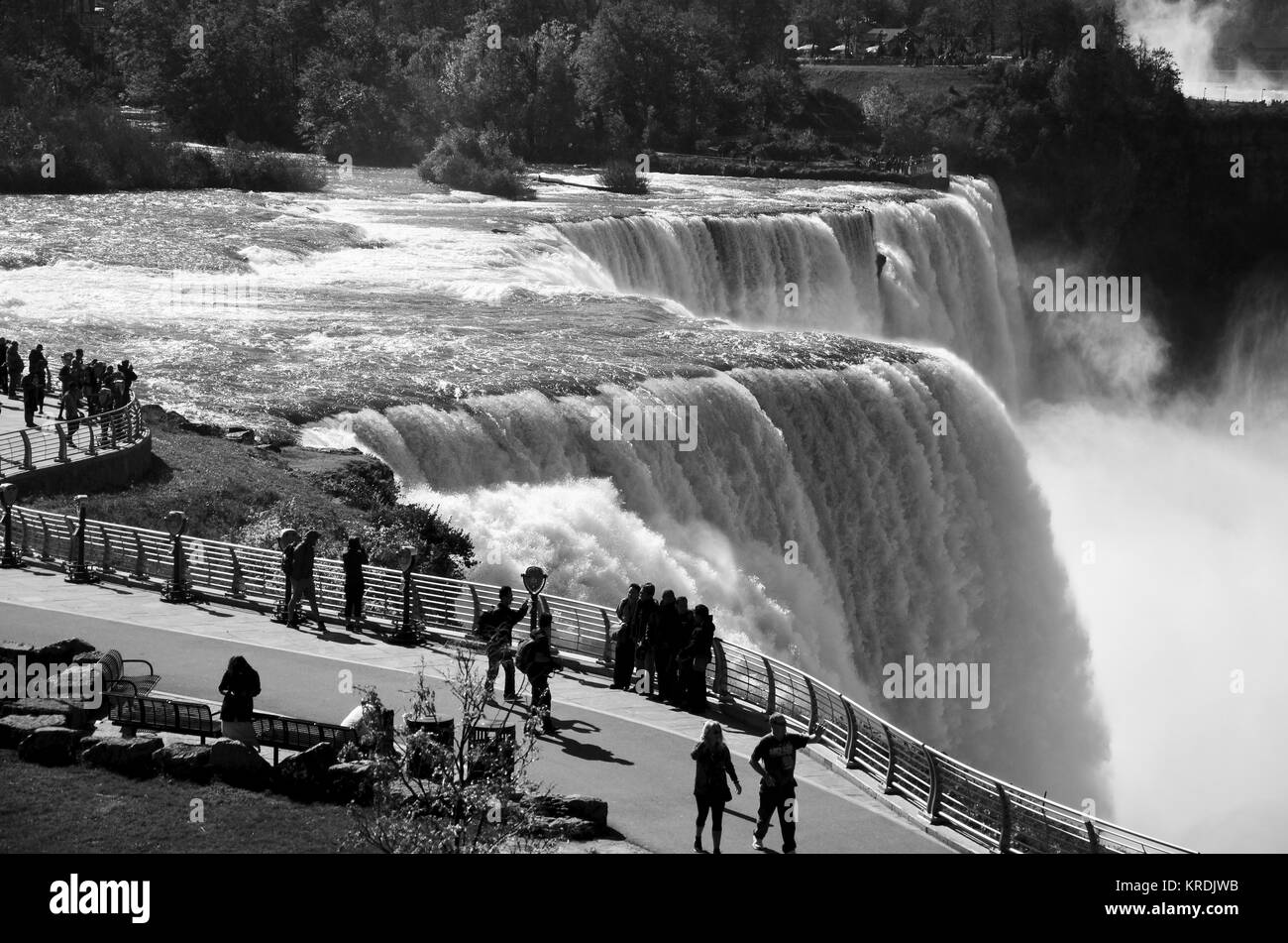 Monochrome photograph of American and Bridal Veils falls from American side at Niagara , Buffalo, New York State, USA Stock Photo