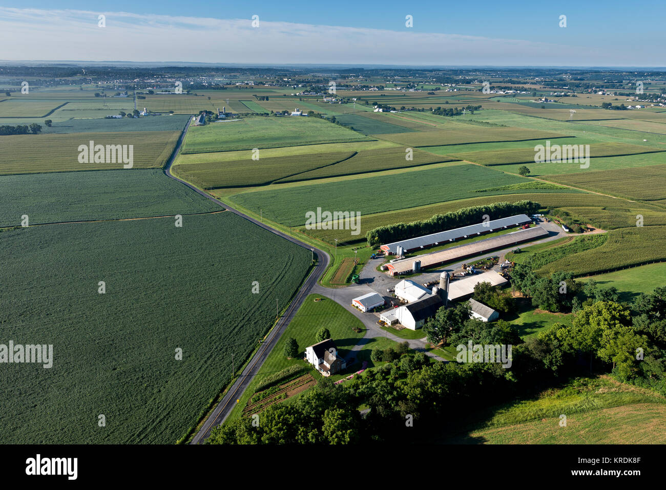 AERIAL VIEW OF 2014 LANCASTER COUNTY CONSERVATION DISTRICT AWARD WINNING FARM Stock Photo