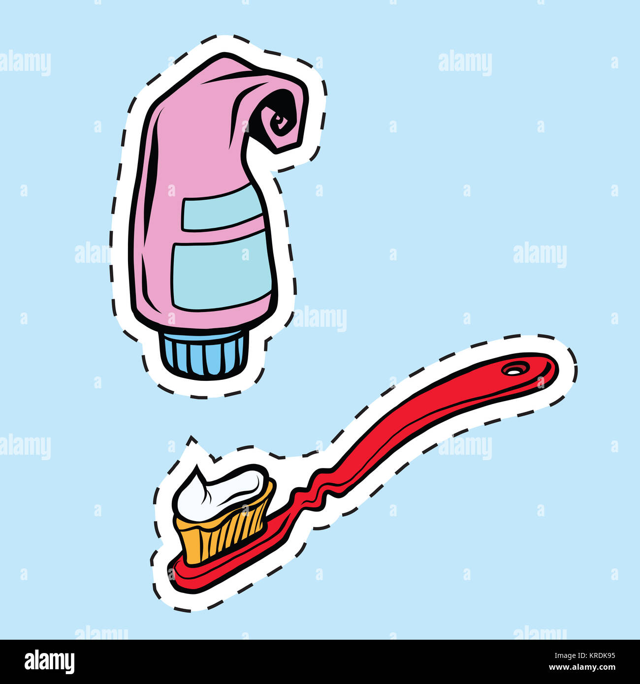 Toothbrush and toothpaste label sticker Stock Photo