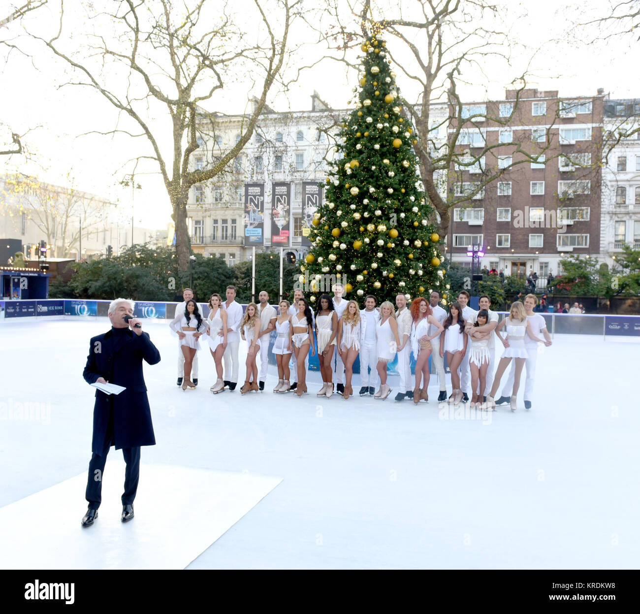 Photo Must Be Credited ©Alpha Press 079965 19/12/2017 Phillip Schofield with Antony Cotton and Brandee Malto, Candice Brown and Matt Evers, Brianne Delcourt and Alex Beresford, Stephanie Waring and Sylvain Longchambon, Vanessa Bauer, Perri Shakes Drayton and Hamish Gaman, Alex Murphy and Kem Cetinay, Cheryl Baker and Dan Daniel Whiston, Melody Le Moal and Lemar, Brooke Vincent and Matej Silecky, Ale Izquierdo and Max Evans, Donna Air and Mark Hanretty at the Dancing on Ice 2018 Photocall held at Natural History Museum Ice Rink in Kensington, London Stock Photo