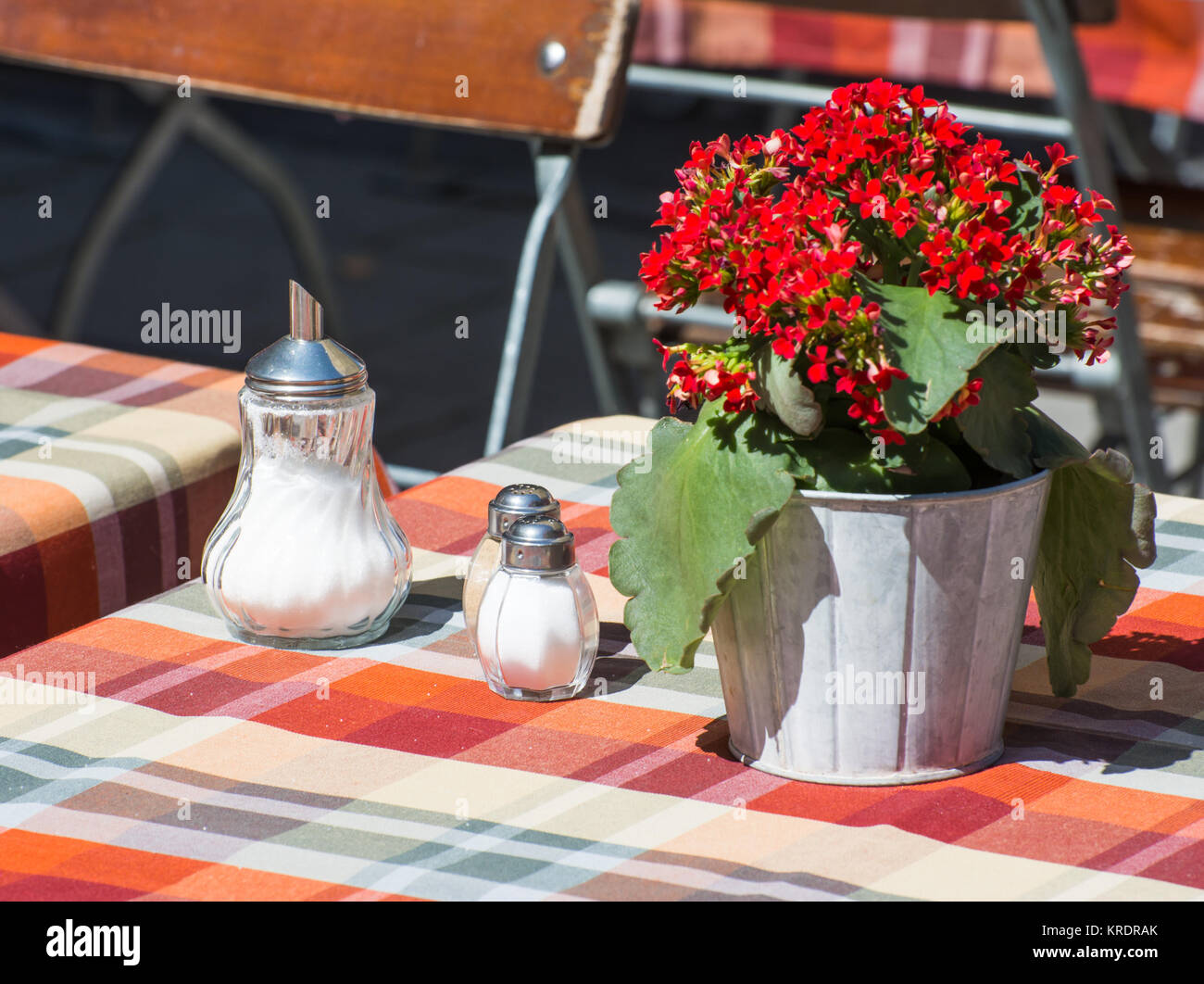 Place cover on a table of a street cafe Stock Photo