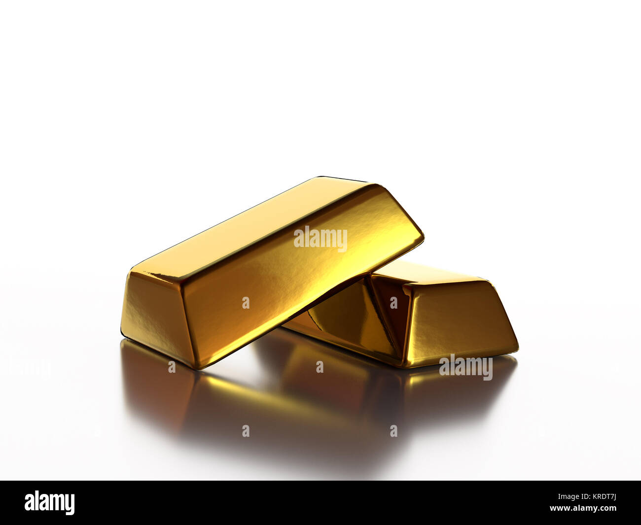 3D rendering of two gold ingots on white background Stock Photo - Alamy