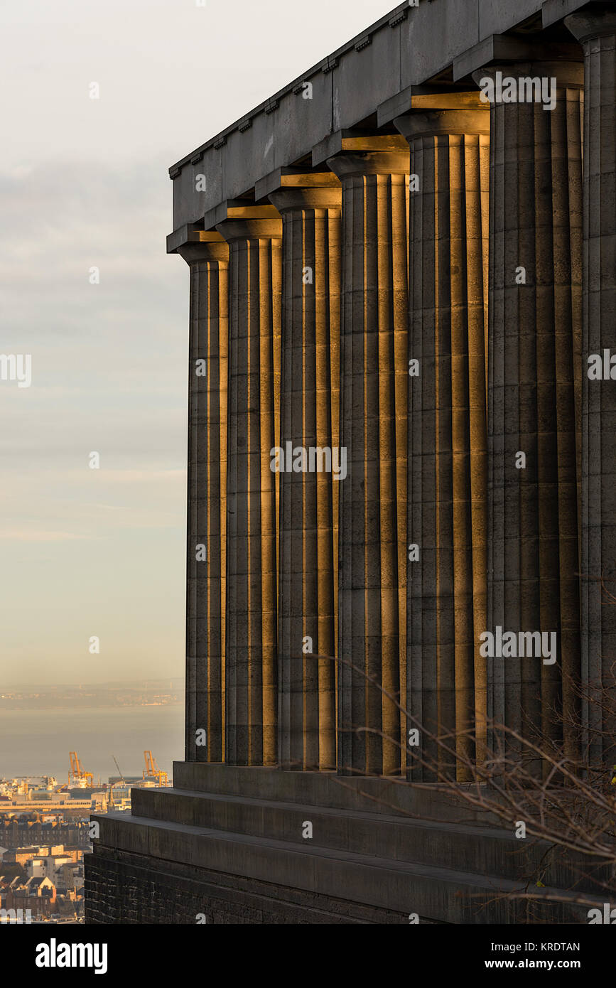 The National Monument on top of Calton Hill, Edinburgh, Napoleonic Wars Historical hilltop memorial. Stock Photo