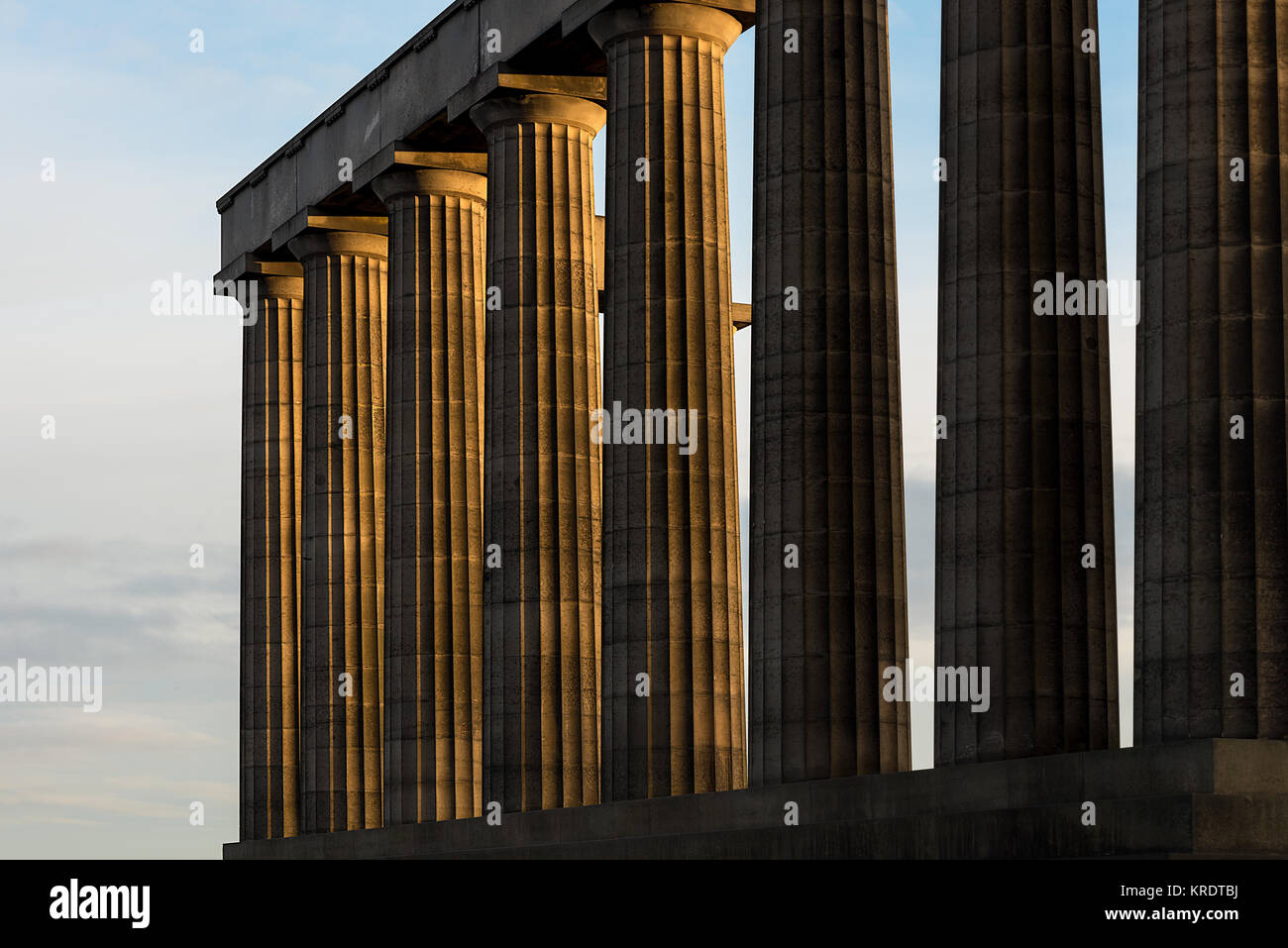 The National Monument on top of Calton Hill, Edinburgh, Napoleonic Wars Historical hilltop memorial. Stock Photo