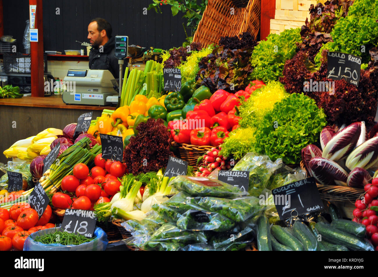A brightly cooured and very colourful display of fresh fruit and ...