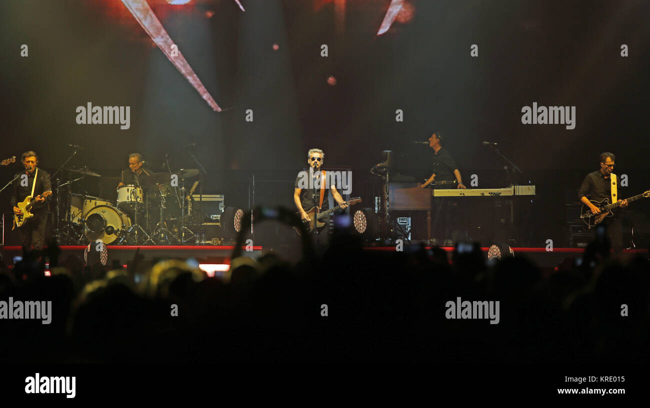 Padova, PD, Italy - October 20, 2017: Live Concert indoor of Luciano Ligabue an Italian pop and rock singer and composer with his band - editorial use Stock Photo