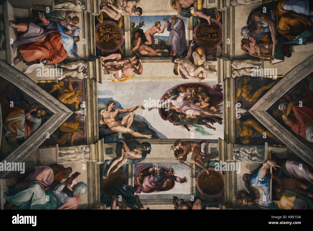 Vatican, Italy - October 6, 2016: Detail of the Universal Judgement inside the Sistine Chapel in Vatican City. Stock Photo