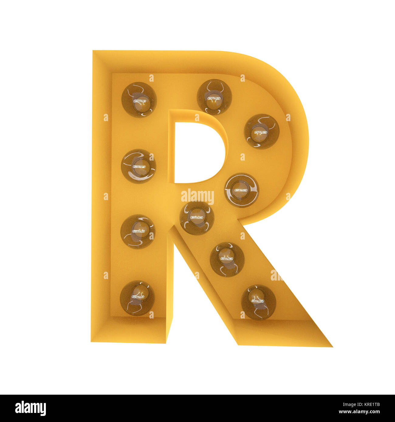 Letter R light sign yellow vintage. 3D rendering Stock Photo