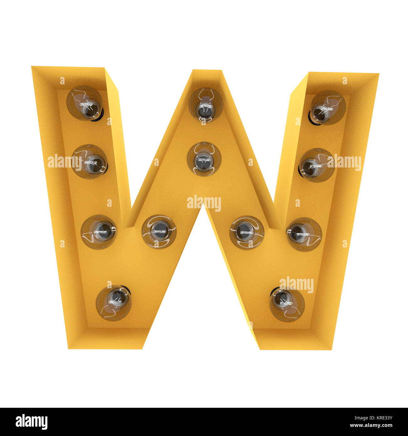 Letter W light sign yellow vintage. 3D rendering Stock Photo