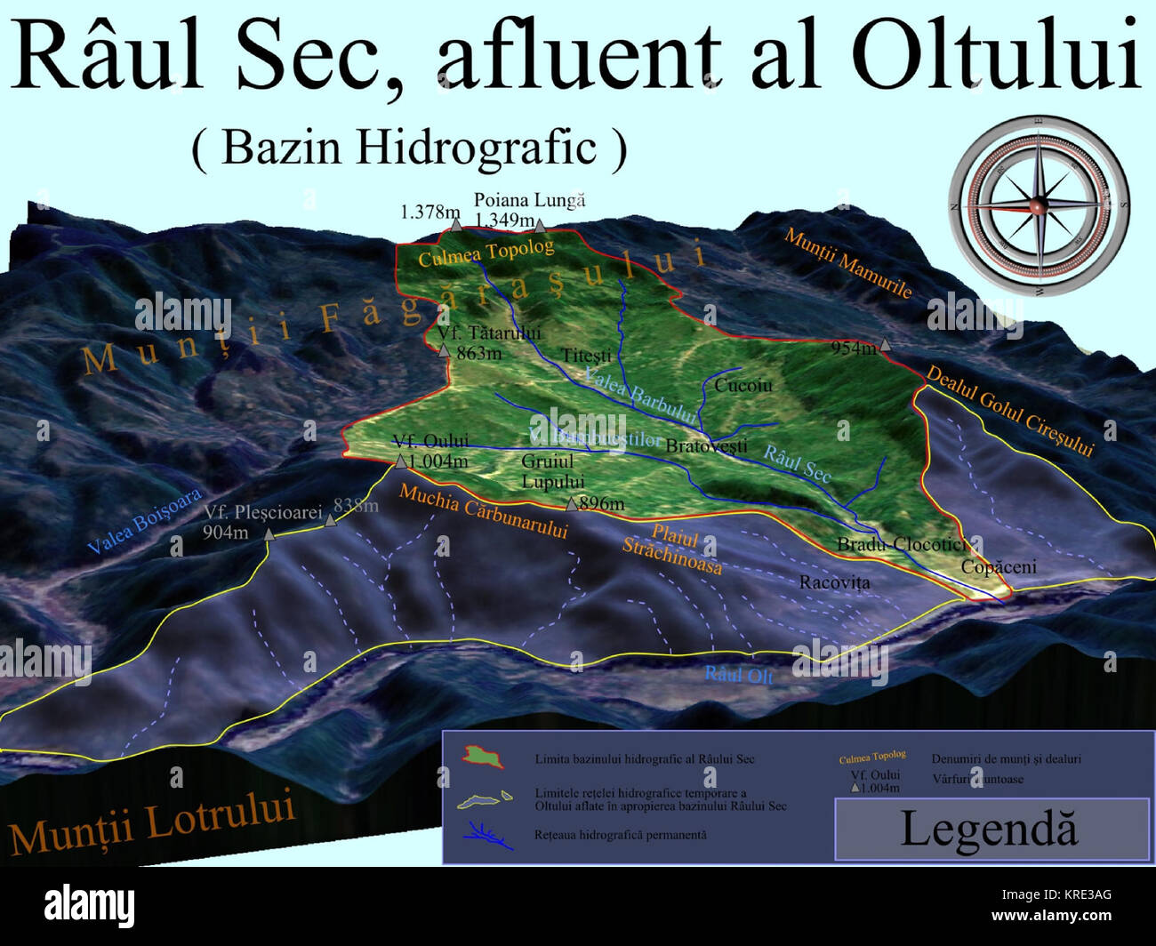 Harta 3D Bazinul hidrografic al Raului Sec, afluent al Oltului Stock Photo Alamy