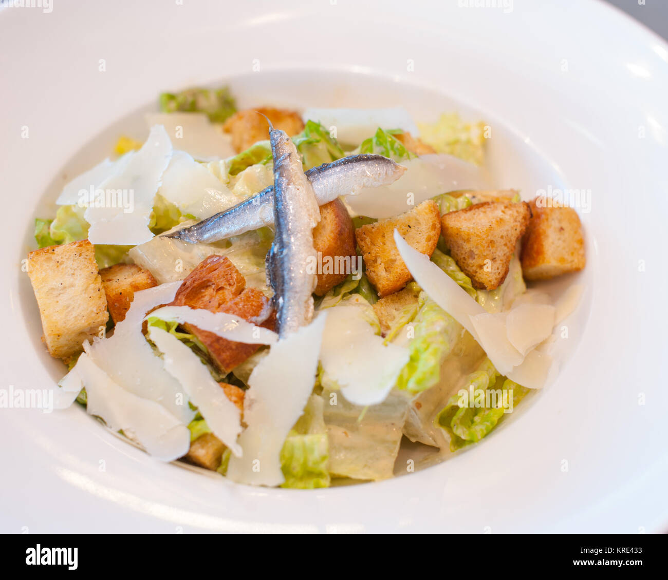 Cesar salad with anchovies Stock Photo Alamy