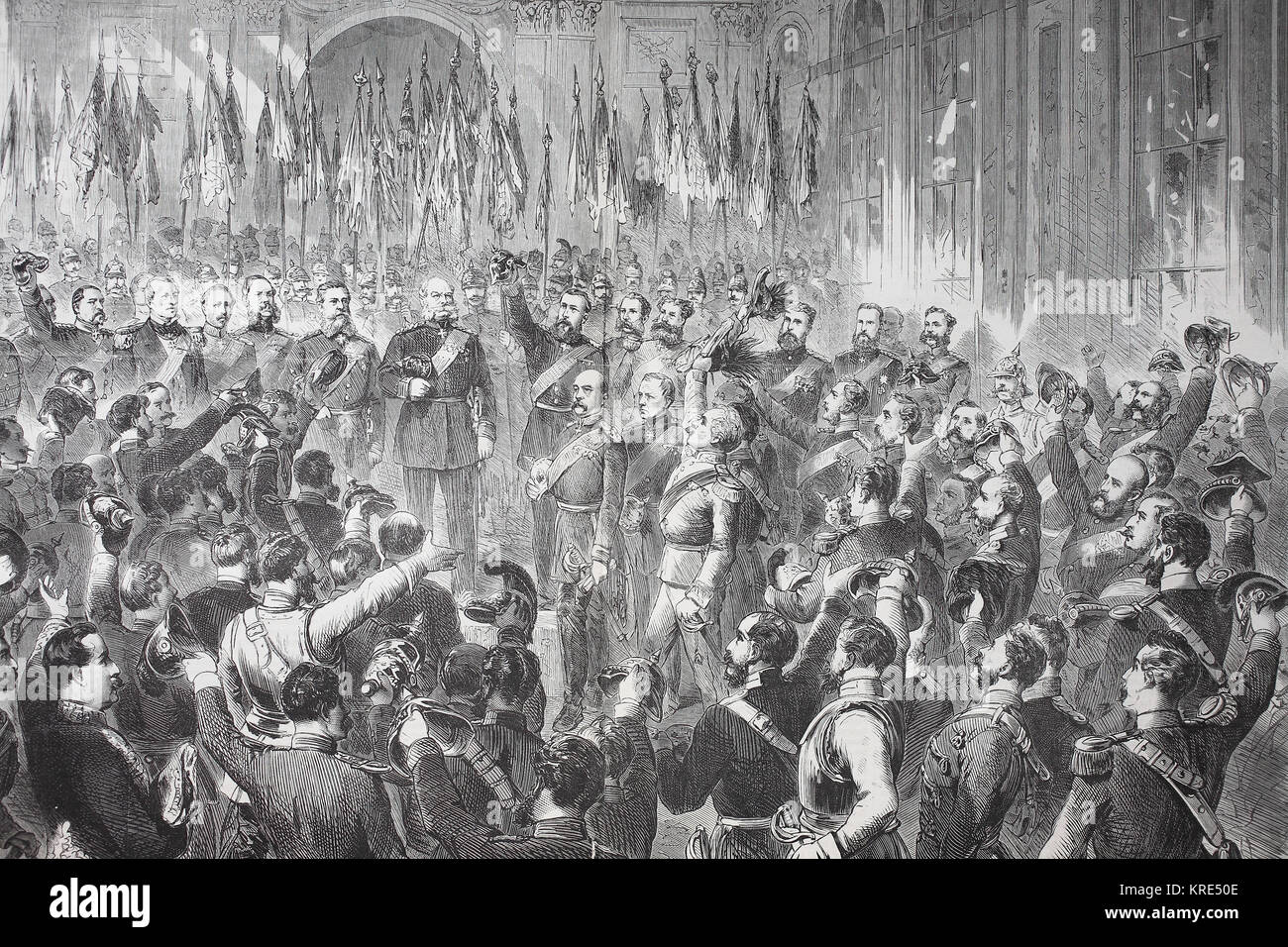 The Proclamation of the German Empire in the Mirror Gallery in the Palace of Versailles on January 18, 1871, France, in the Franco-Prussian War of 187 Stock Photo