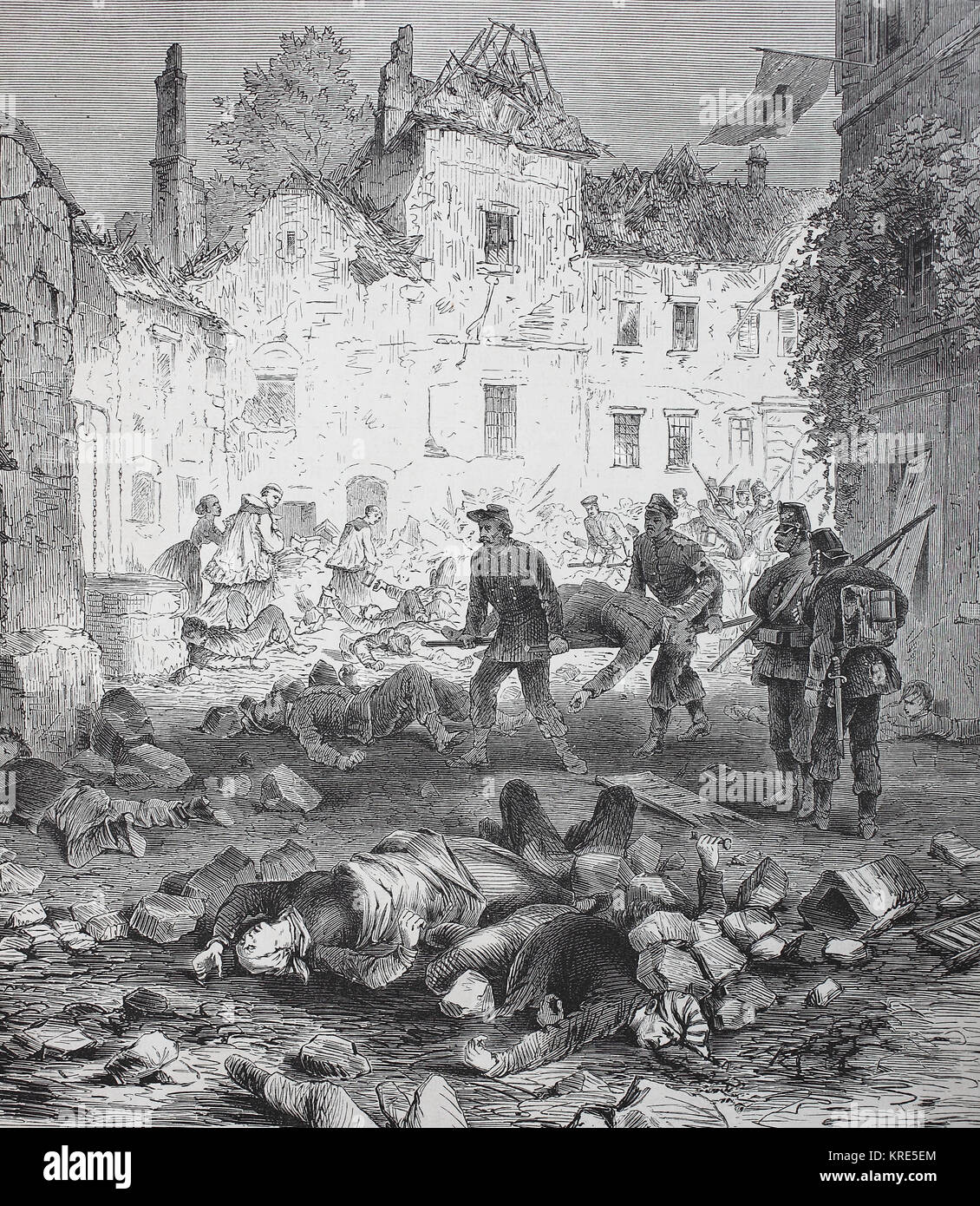 Dead and wounded persons after the spurting of the Powder Tower in the city of Laon on the 9th of September, France, in the Franco-Prussian War of 187 Stock Photo