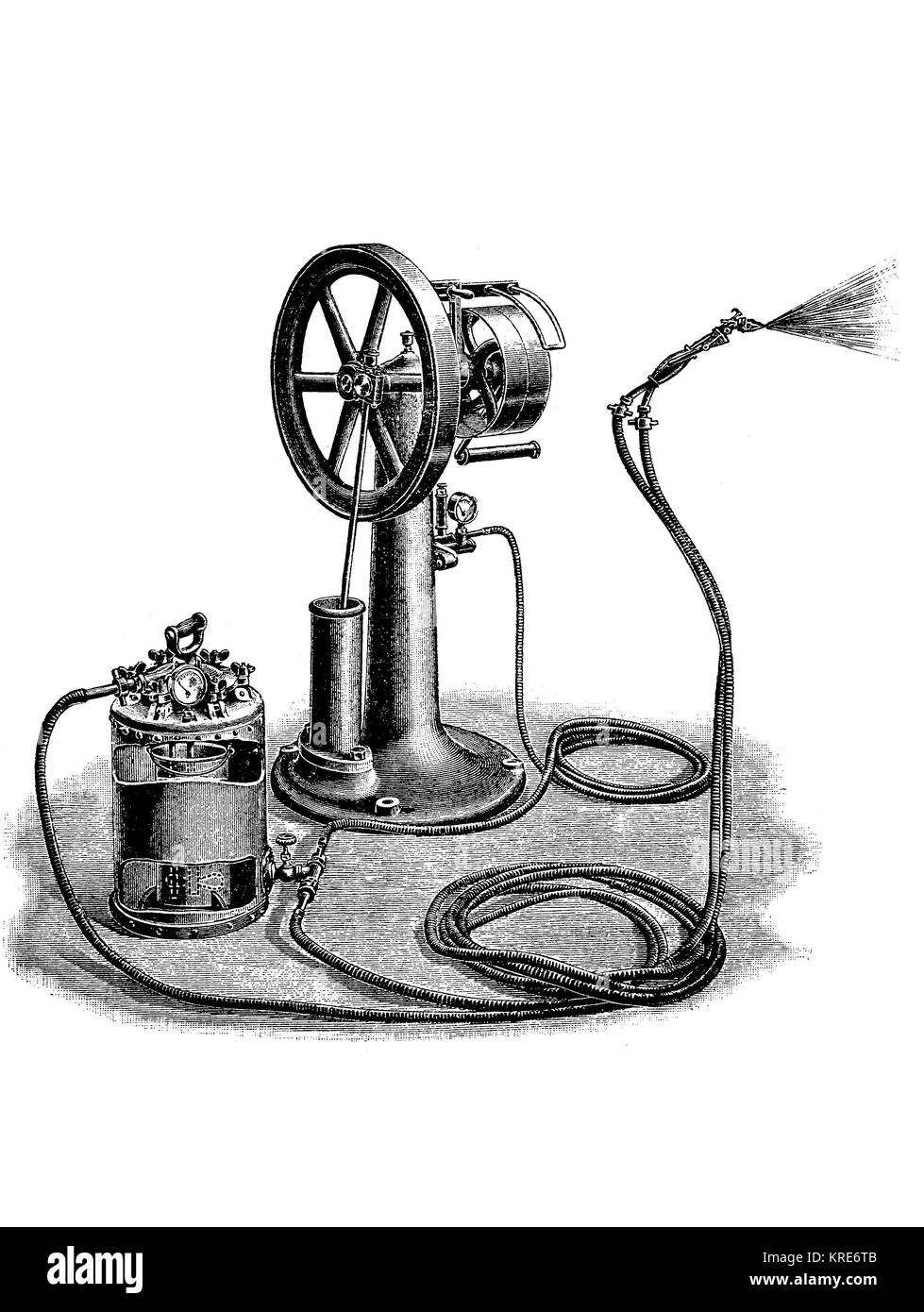 Chemical industry, machine for painting and dyeing, paint is sprayed on