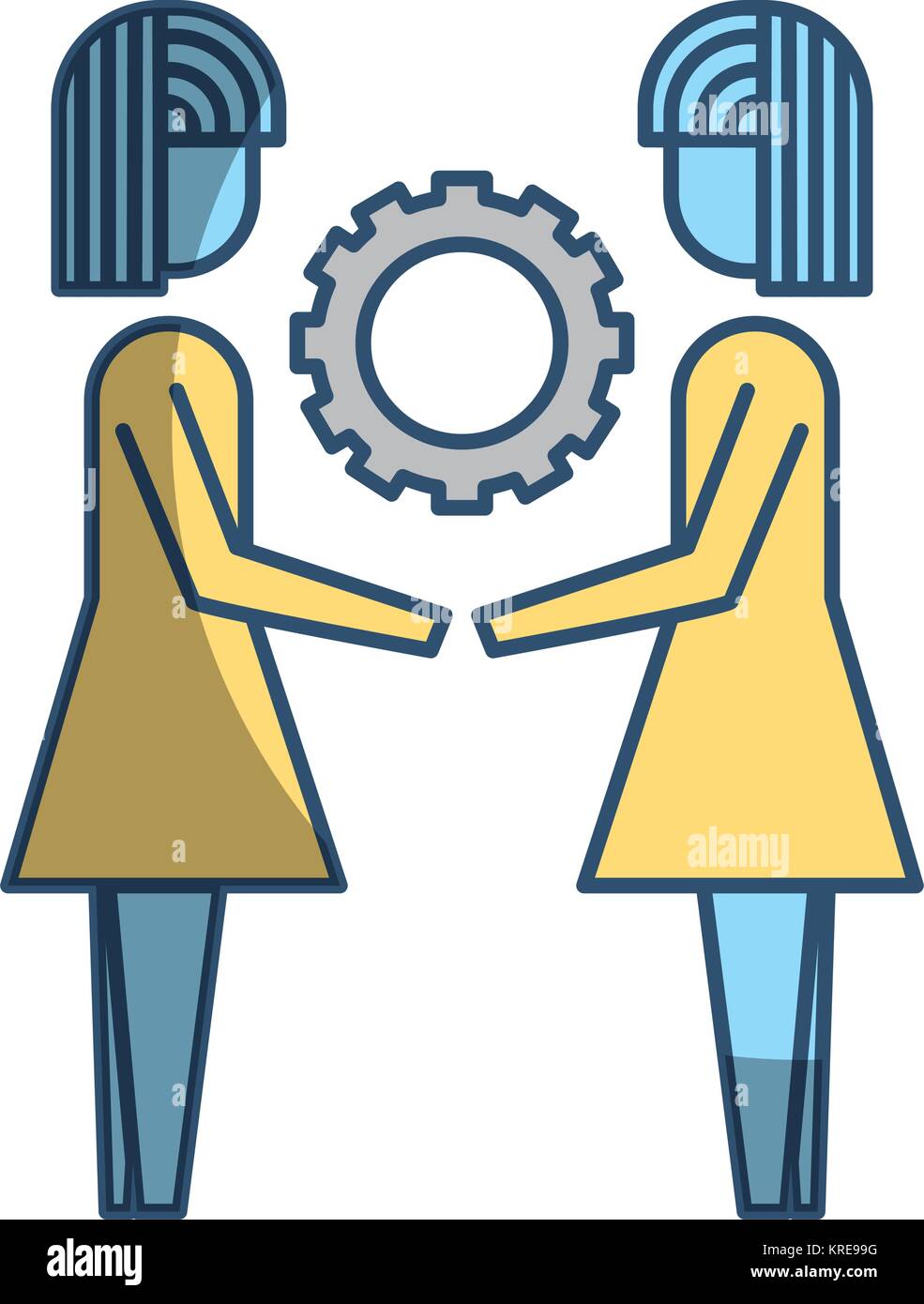 two business women holding gear teamwork concept Stock Vector Image ...