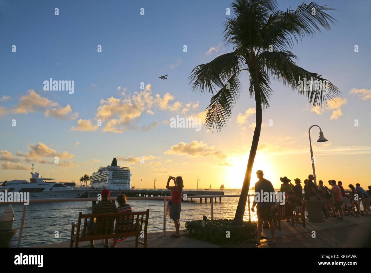 Sunset at Mallory Square, Key West, FL, USA Stock Photo