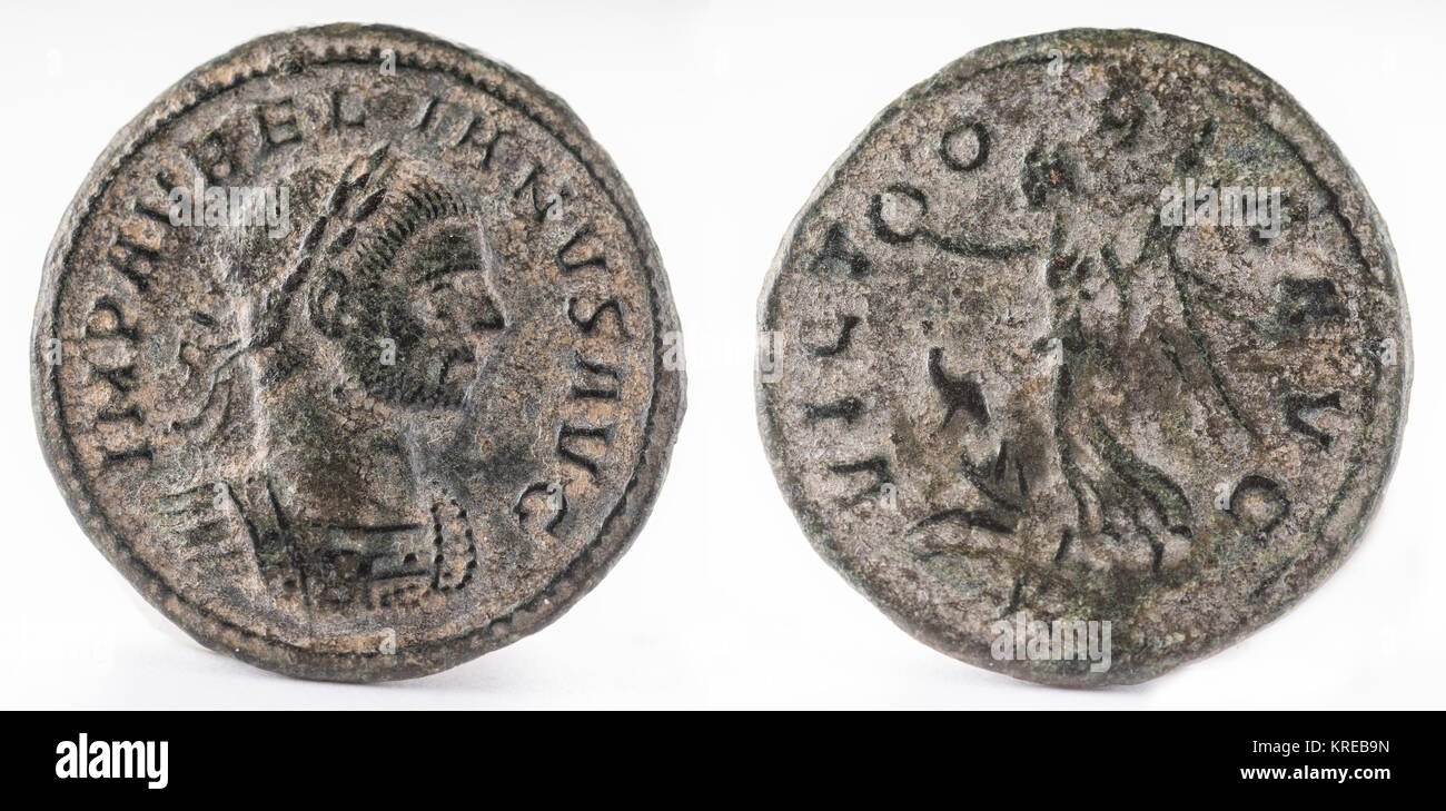 Ancient Roman copper coin of Emperor Aurelian. Denarius Stock Photo Alamy