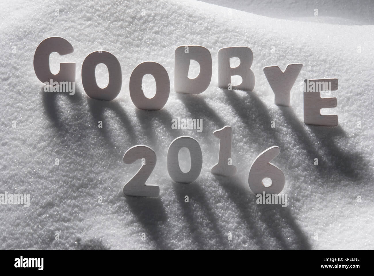 White Letters Building English Text Goodbye 2016 In Snow. Snowy Scenery For Happy New Year Greetings. Stock Photo