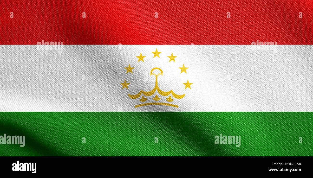 Flag of Tajikistan waving with fabric texture Stock Photo