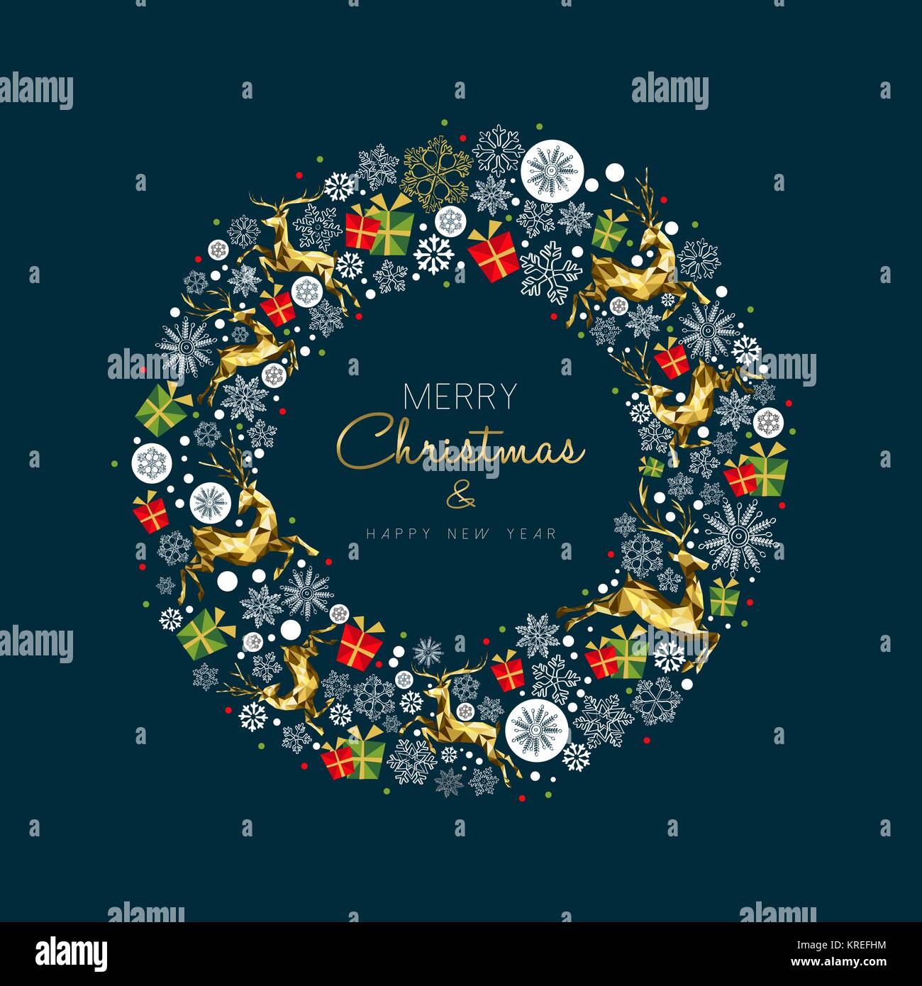 Merry Christmas New Year modern luxury greeting card with gold color ...