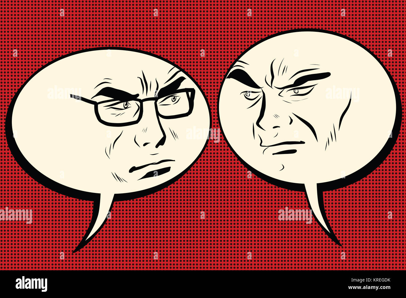 Two angry men talking. Comic bubble smiley face Stock Photo - Alamy