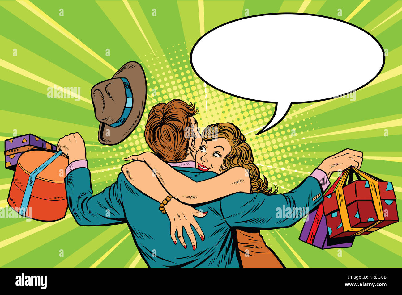 couple man and woman, the joy of gifts Stock Photo Alamy