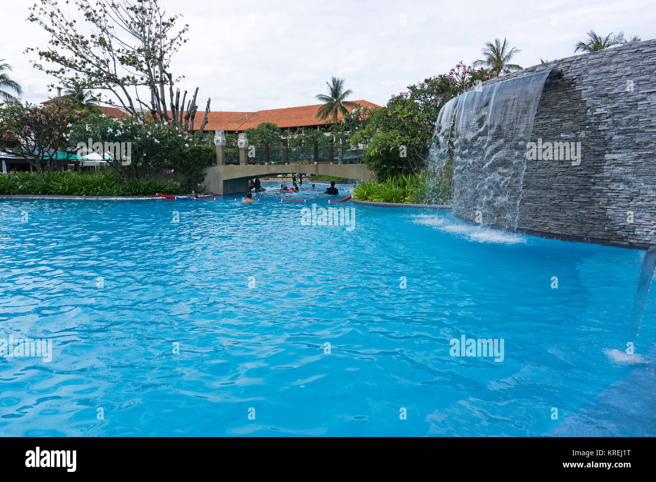 Kota Kinabalu, Malaysia - February 18, 2017: Swimming pool at Shangri-La Hotel and Resort in Sabah Borneo, Malaysia. Stock Photo