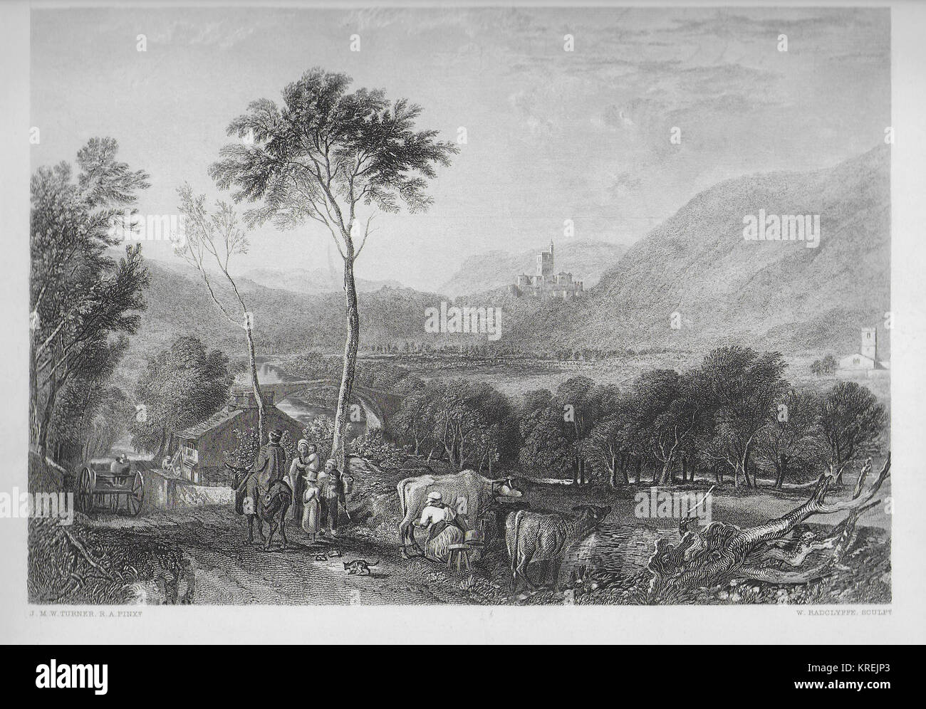 century engraving of Hornby Castle, Yorkshire, England, UK