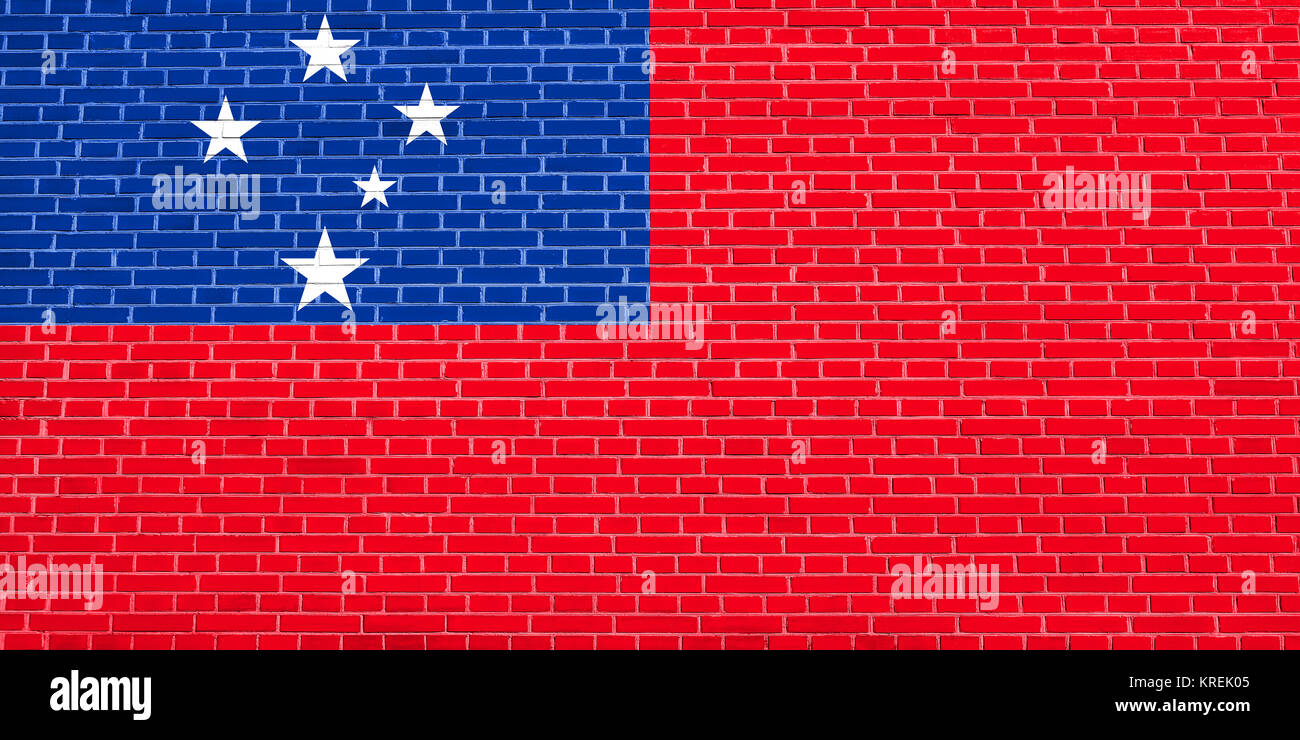 Flag of Samoa on brick wall texture background Stock Photo - Alamy