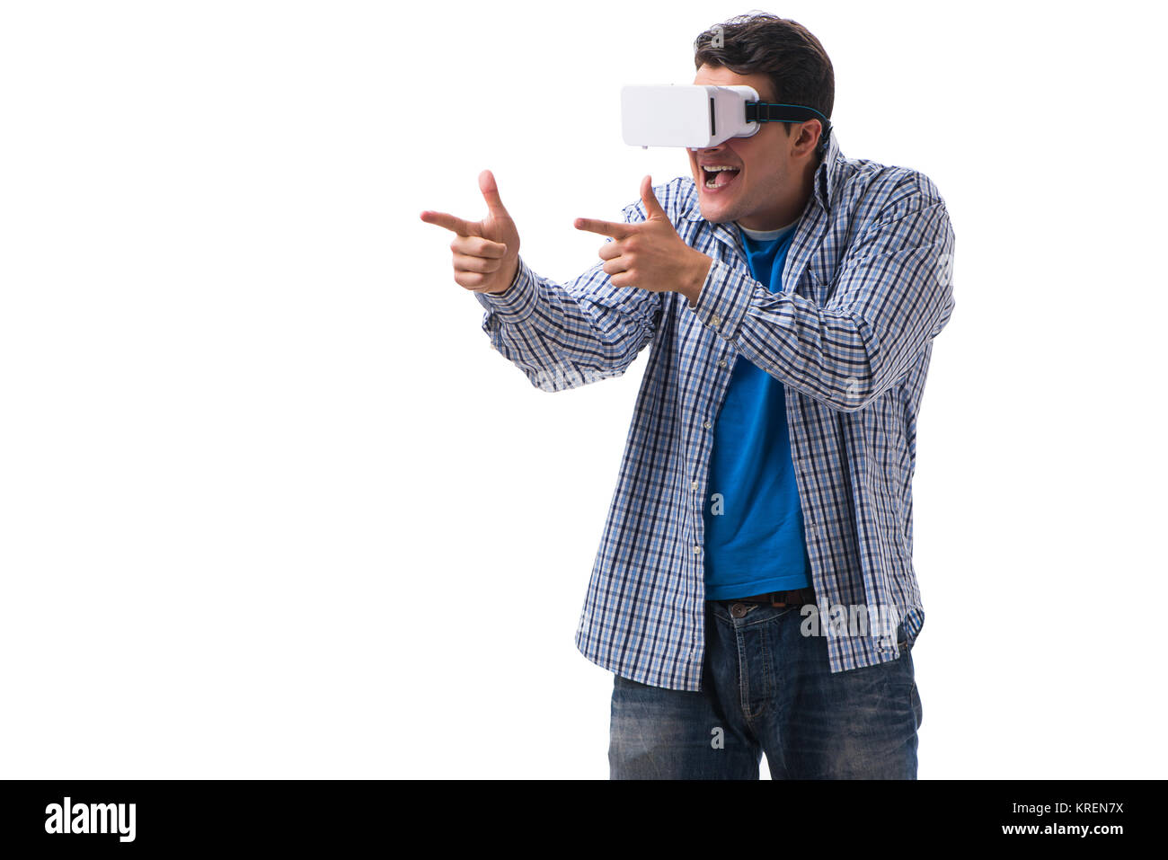 Young man wearing virtual reality VR glasses Stock Photo - Alamy