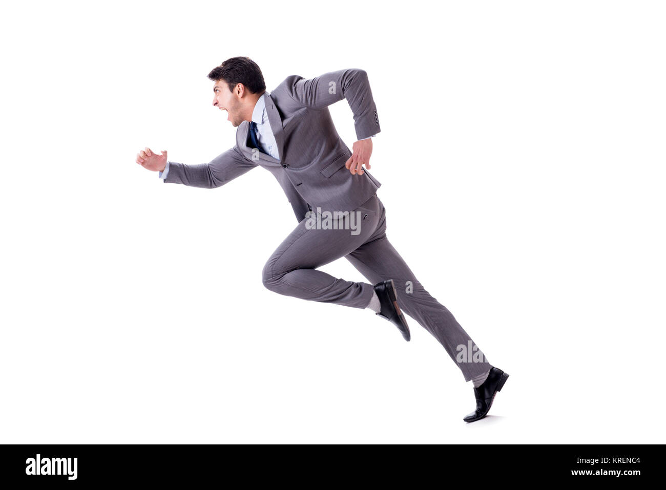 Young businessman running forward isolated on white Stock Photo - Alamy