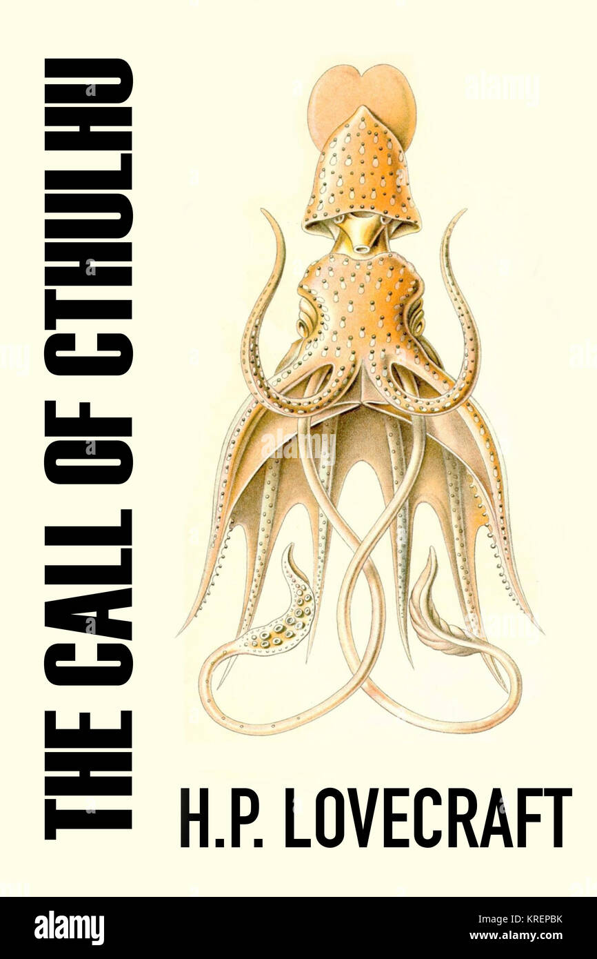 'Modern cover art of H.P. Lovecraft's story ''The Call of Cthulu'' first written in 1926.  Howard Phillips Lovecraft (August 20, 1890 ? March 15, 1937), known as H. P. Lovecraft, was an American author who achieved posthumous fame through his influential works of horror fiction' Stock Photo