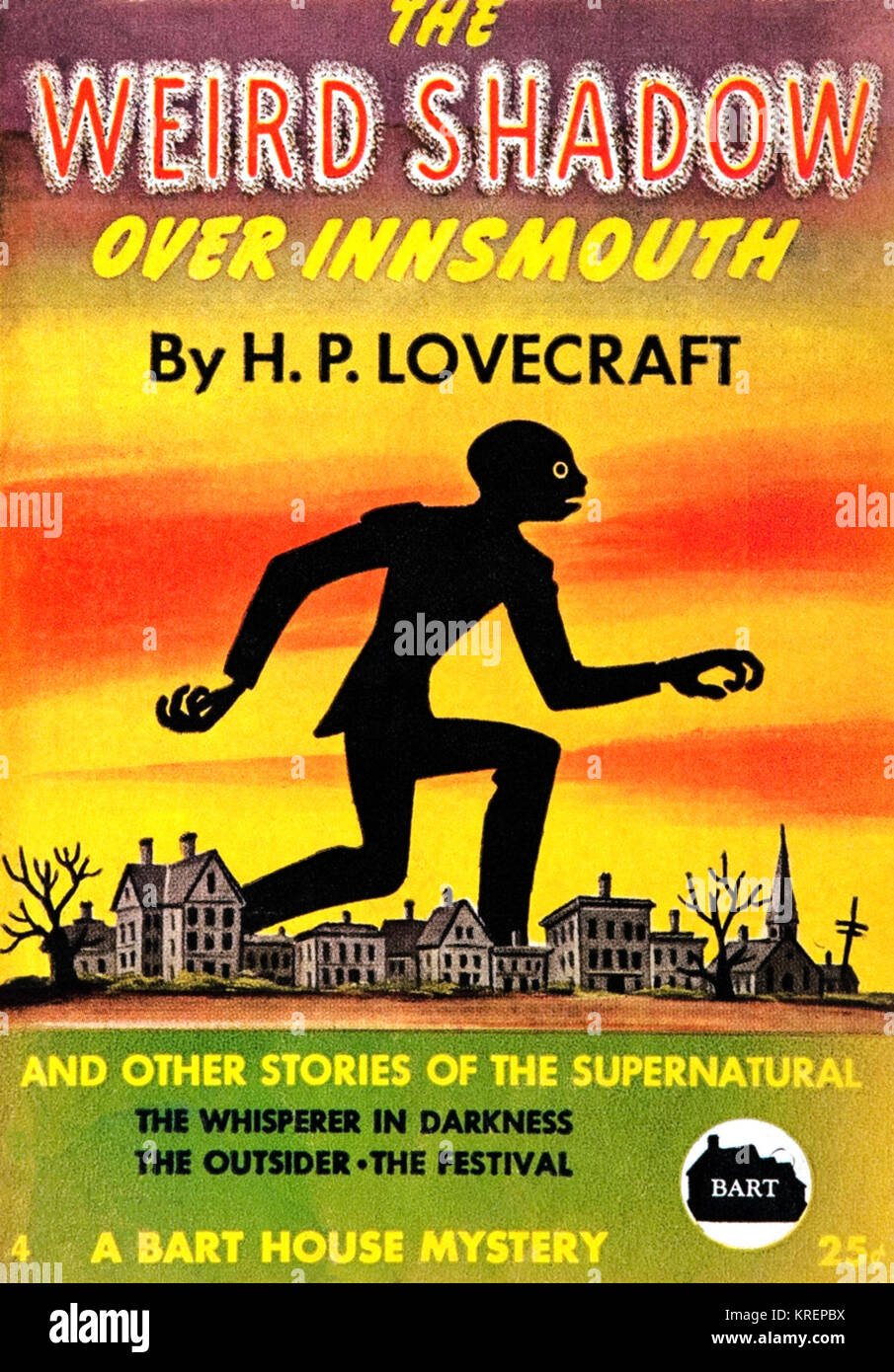 'Original cover art of ''The Weird Shadows Over Innsmouth''  It is a an anthology of Cthulhu Mythos stories by author H. P. Lovecraft and was released in 1944 .  Howard Phillips Lovecraft (August 20, 1890 ? March 15, 1937), known as H. P. Lovecraft, was an American author who achieved posthumous fame through his influential works of horror fiction.  Virgil Finlay (July 23, 1914 ? January 18, 1971) was an American pulp fantasy, science fiction and horror illustrator.' Stock Photo