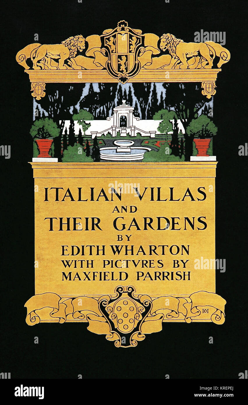 'Edith Wharton (born Edith Newbold Jones; January 24, 1862 ? August 11, 1937) was a Pulitzer Prize-winning American novelist, short story writer, and designer.  Her book  ''Italian Villas and Their Gardens'' from 1904 was illustrated by Maxfield Parrish.' Stock Photo