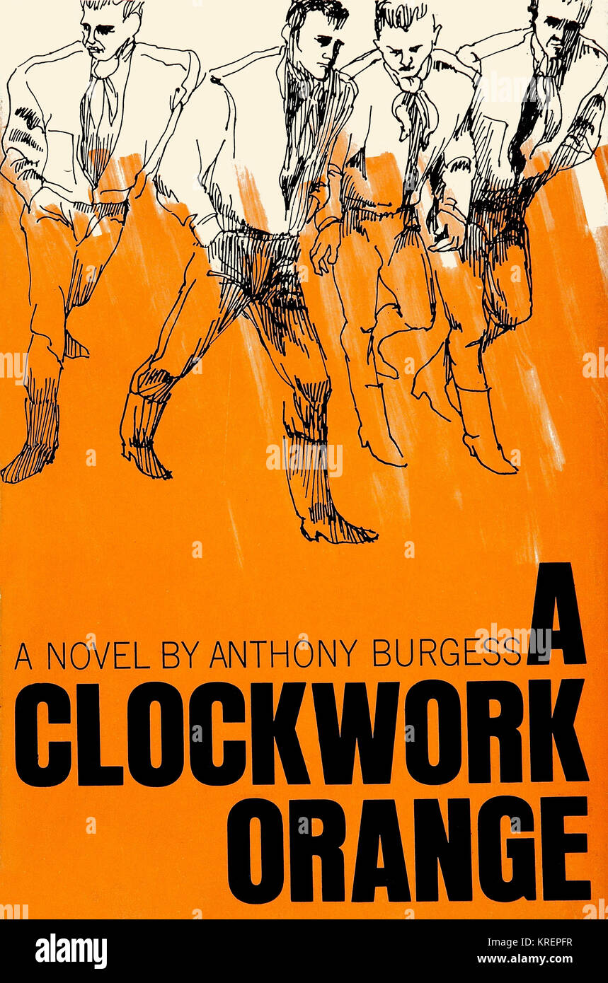 A Clockwork Orange is a dystopian novel by Anthony Burgess published in 1962. Set in a near future English society that has a subculture of extreme youth violence.  This cover is to the first American edition. Stock Photo