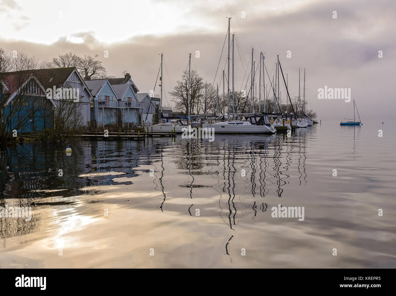 Boats and boathouses on Windermere Stock Photo Alamy