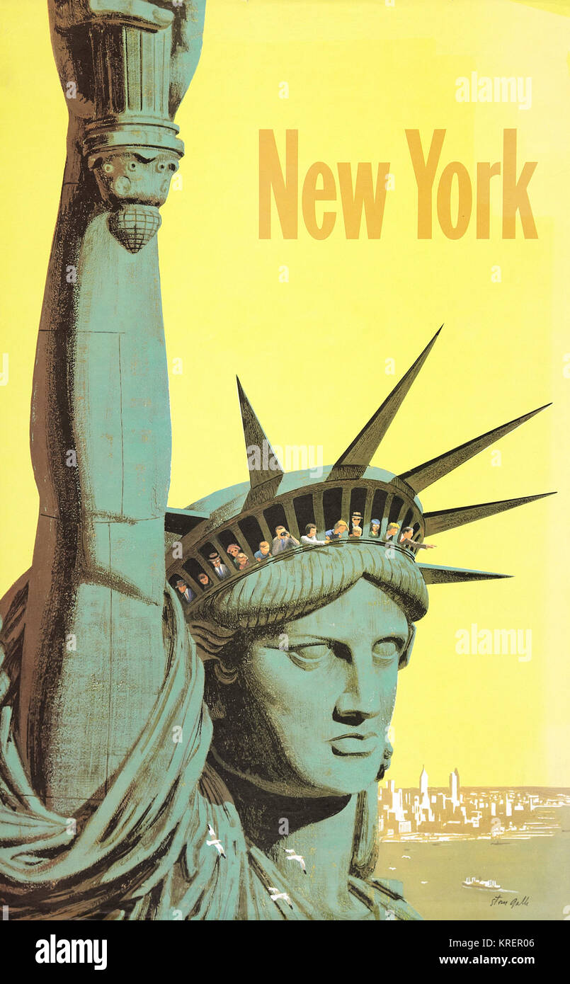 'This incredible travel poster is from the famous U.S. cities campaign by noted American illustrator Stan Galli. Featuring an iconic image of Statue of Liberty, this is a truly classic image of 1960s New York City.' Stock Photo
