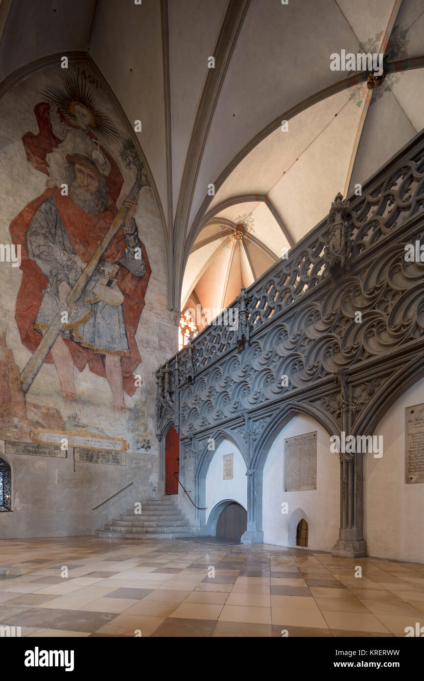 Southern transept with mural of St Christopher (1491), Augsburg Cathedral, Bavaria, Germany Stock Photo