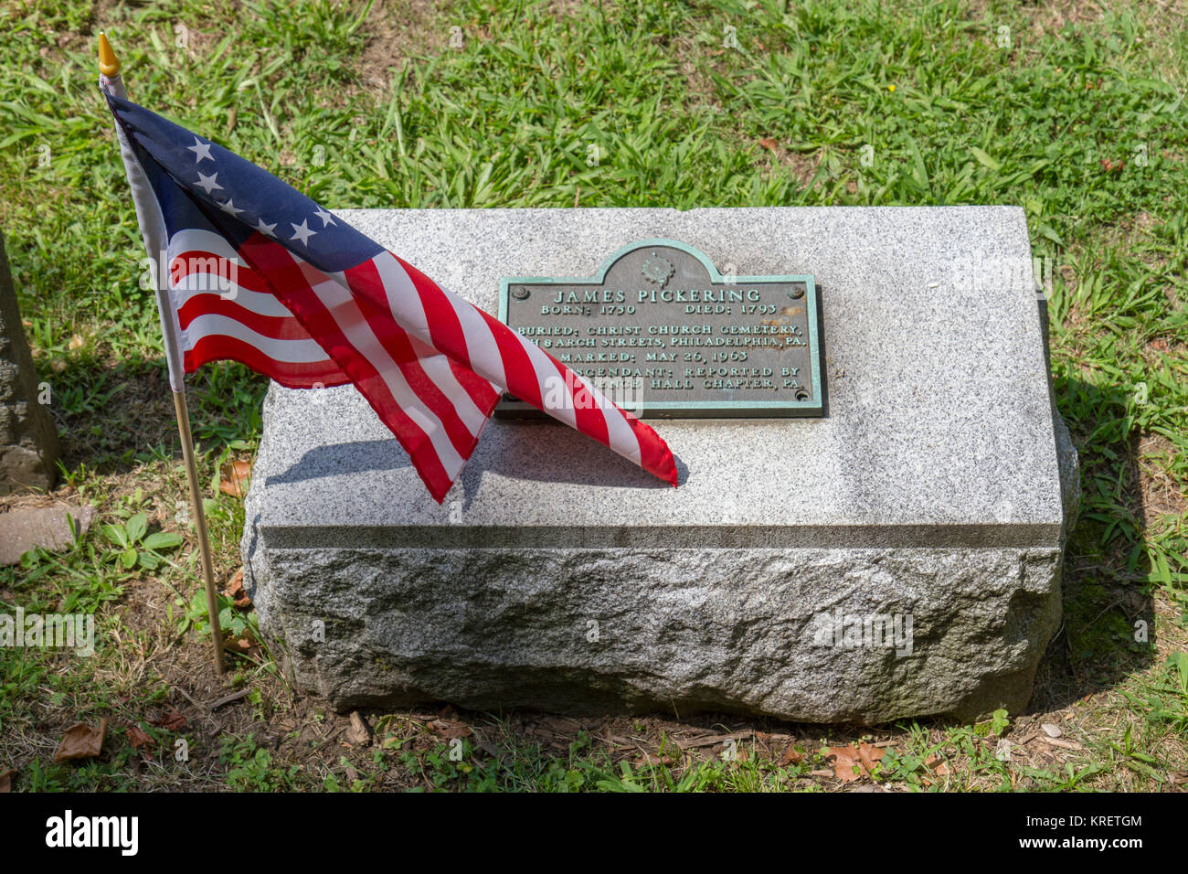 Grave of James Pickering in the Christ Church Burial Ground, Philadelphia, Pennsylvania, United States. Stock Photo