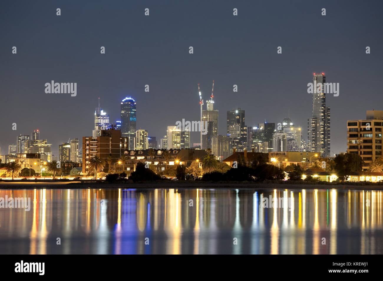 Melbourne Night View Stock Photo Alamy