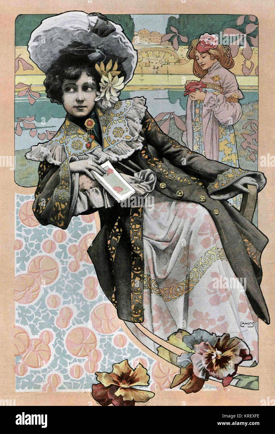 Spanish Art Nouveau Girl with catalog Stock Photo
