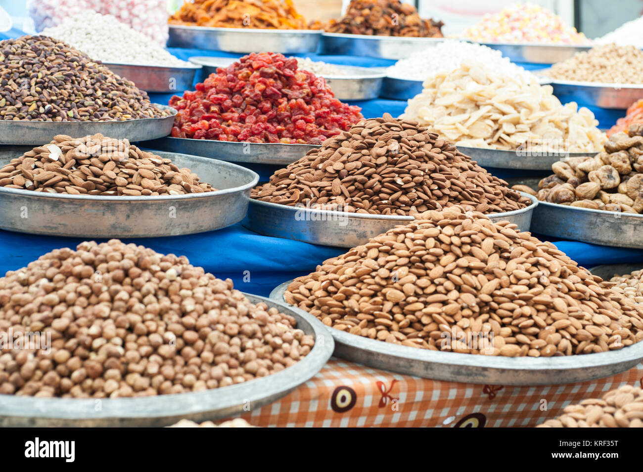 the colors, the aromas and the atmosphere of the Turgutris market in Turkey Stock Photo